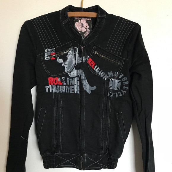 boutique denim moto jacket - Picture 1 of 7